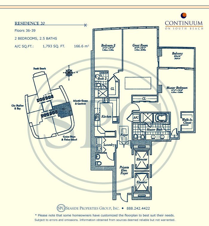 20 Floorplan for Continuum, Luxury Oceanfront Condos in Miami Beach, Florida 33139