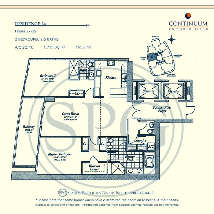 24 Floorplan for Continuum, Luxury Oceanfront Condos in Miami Beach, Florida 33139