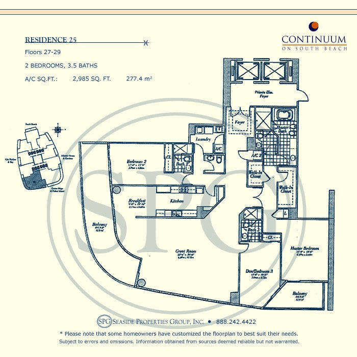 25 Floorplan for Continuum, Luxury Oceanfront Condos in Miami Beach, Florida 33139