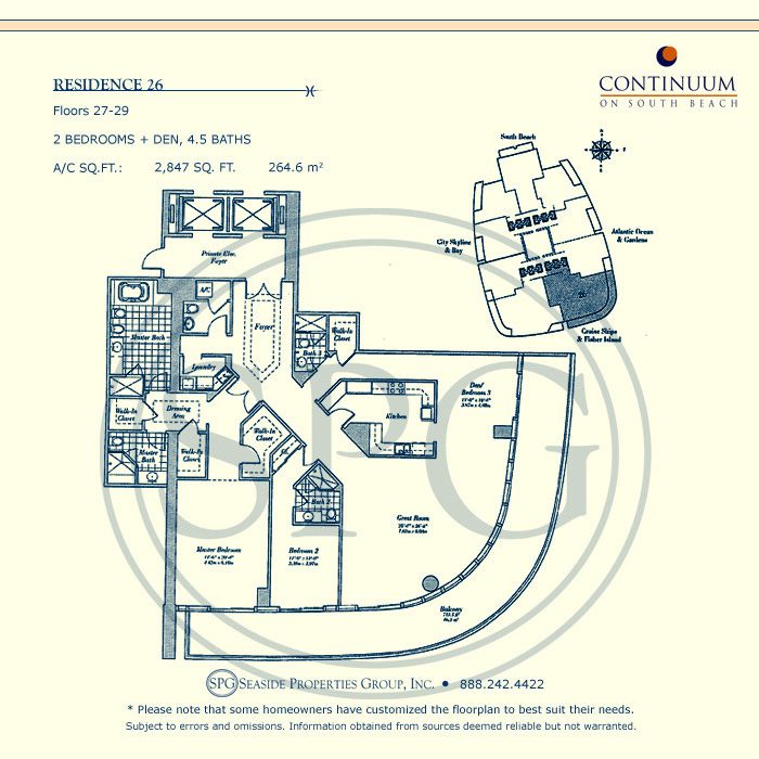 26 Floorplan for Continuum, Luxury Oceanfront Condos in Miami Beach, Florida 33139