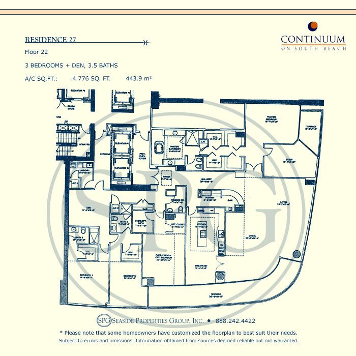 27 Floorplan for Continuum, Luxury Oceanfront Condos in Miami Beach, Florida 33139