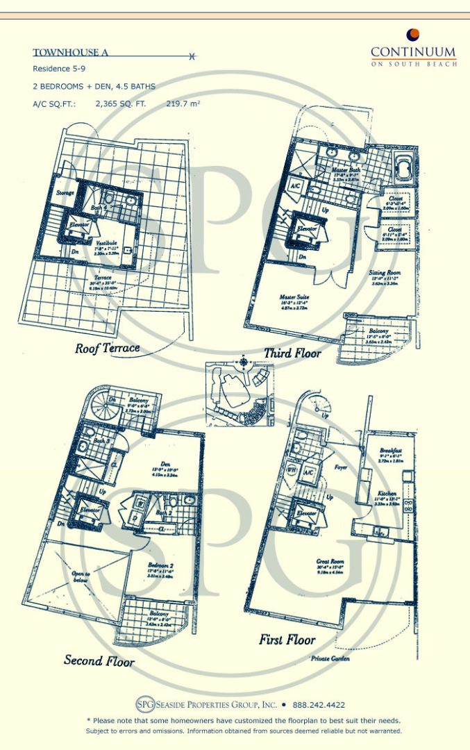 Townhouse A Floorplan for Continuum, Luxury Oceanfront Condos in Miami Beach, Florida 33139