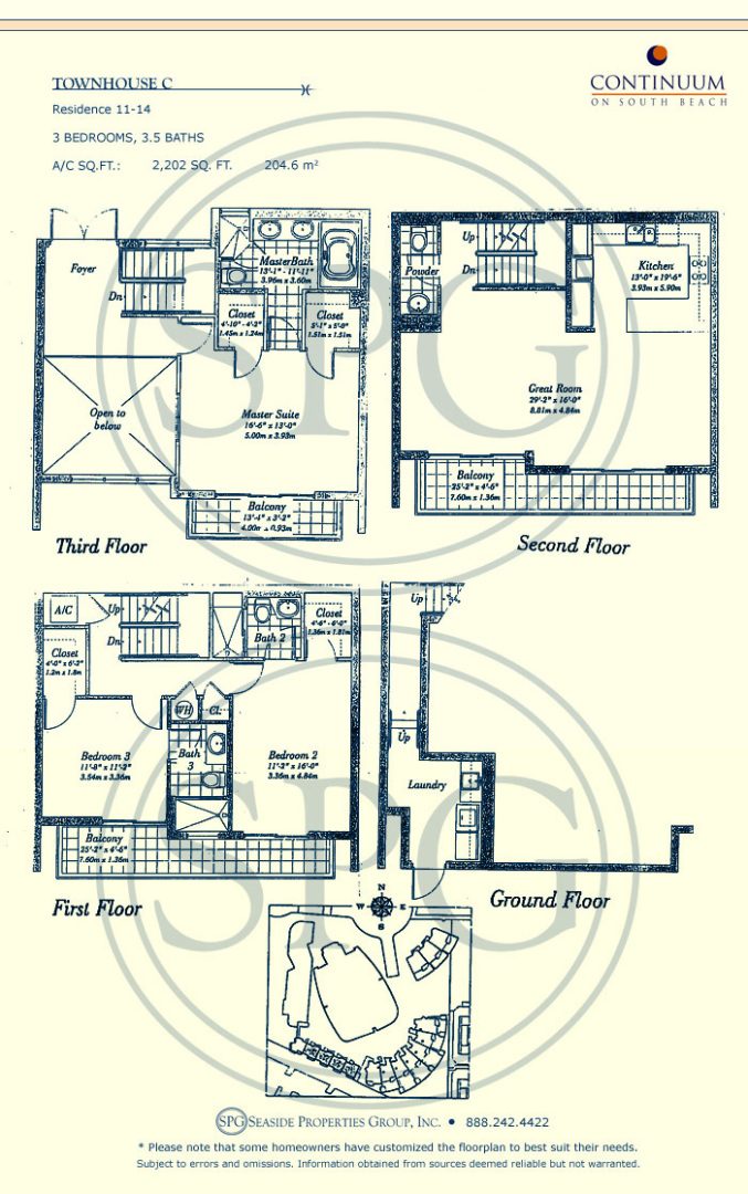 Townhouse C Floorplan for Continuum, Luxury Oceanfront Condos in Miami Beach, Florida 33139