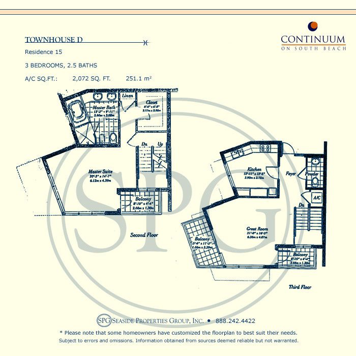 Townhouse D Floorplan for Continuum, Luxury Oceanfront Condos in Miami Beach, Florida 33139