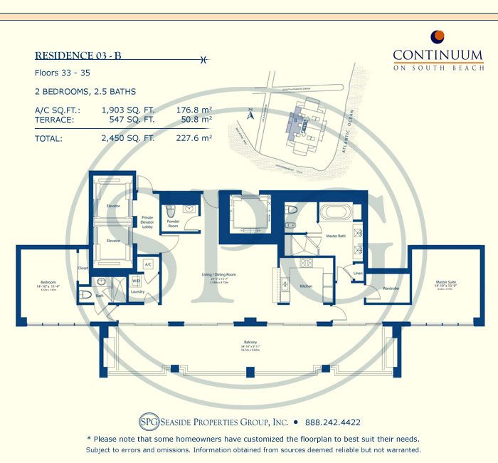 03-B Floorplan for Continuum, Luxury Oceanfront Condos in Miami Beach, Florida 33139