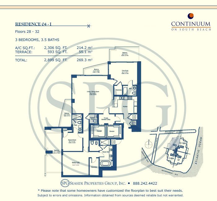 04-I Floorplan for Continuum, Luxury Oceanfront Condos in Miami Beach, Florida 33139