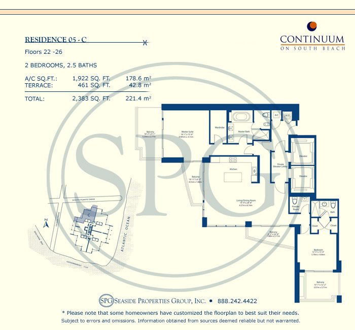 05-C Floorplan for Continuum, Luxury Oceanfront Condos in Miami Beach, Florida 33139