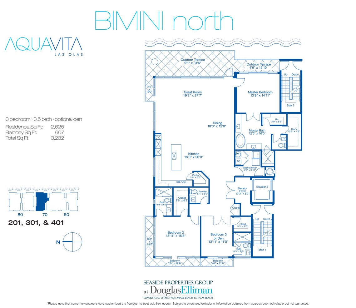 Bimini North Floorplan for AquaVita Las Olas, Luxury Waterfront Condos in Fort Lauderdale, Florida 33301
