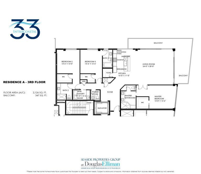 A3 Floorplan for 33 Intracoastal, Luxury Waterfront Condominiums in Fort Lauderdale, Florida 33306