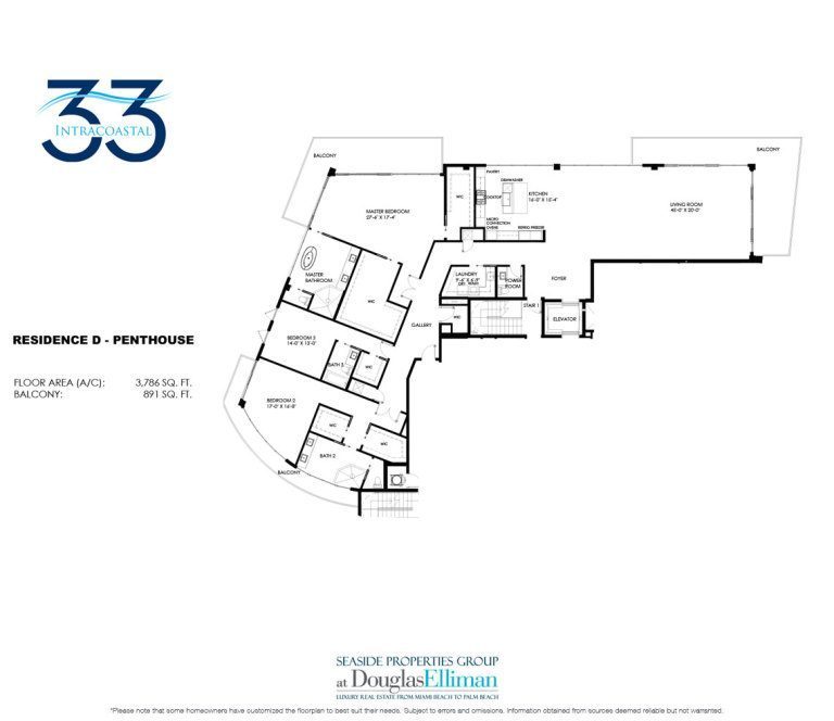 Penthouse D Floorplan for 33 Intracoastal, Luxury Waterfront Condominiums in Fort Lauderdale, Florida 33306