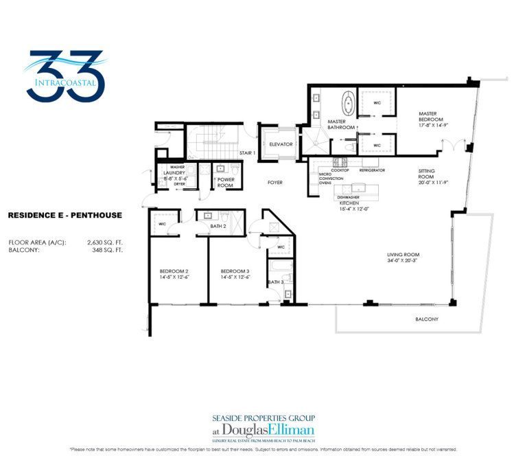 Penthouse E Floorplan for 33 Intracoastal, Luxury Waterfront Condominiums in Fort Lauderdale, Florida 33306