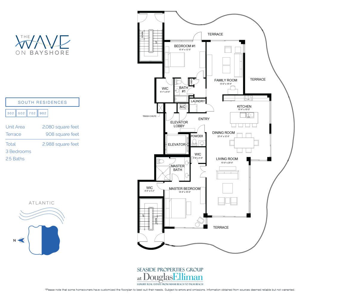 The Model 302A Floorplan at The Wave on Bayshore, Luxury Seaside Condos in Fort Lauderdale, Florida 33304
