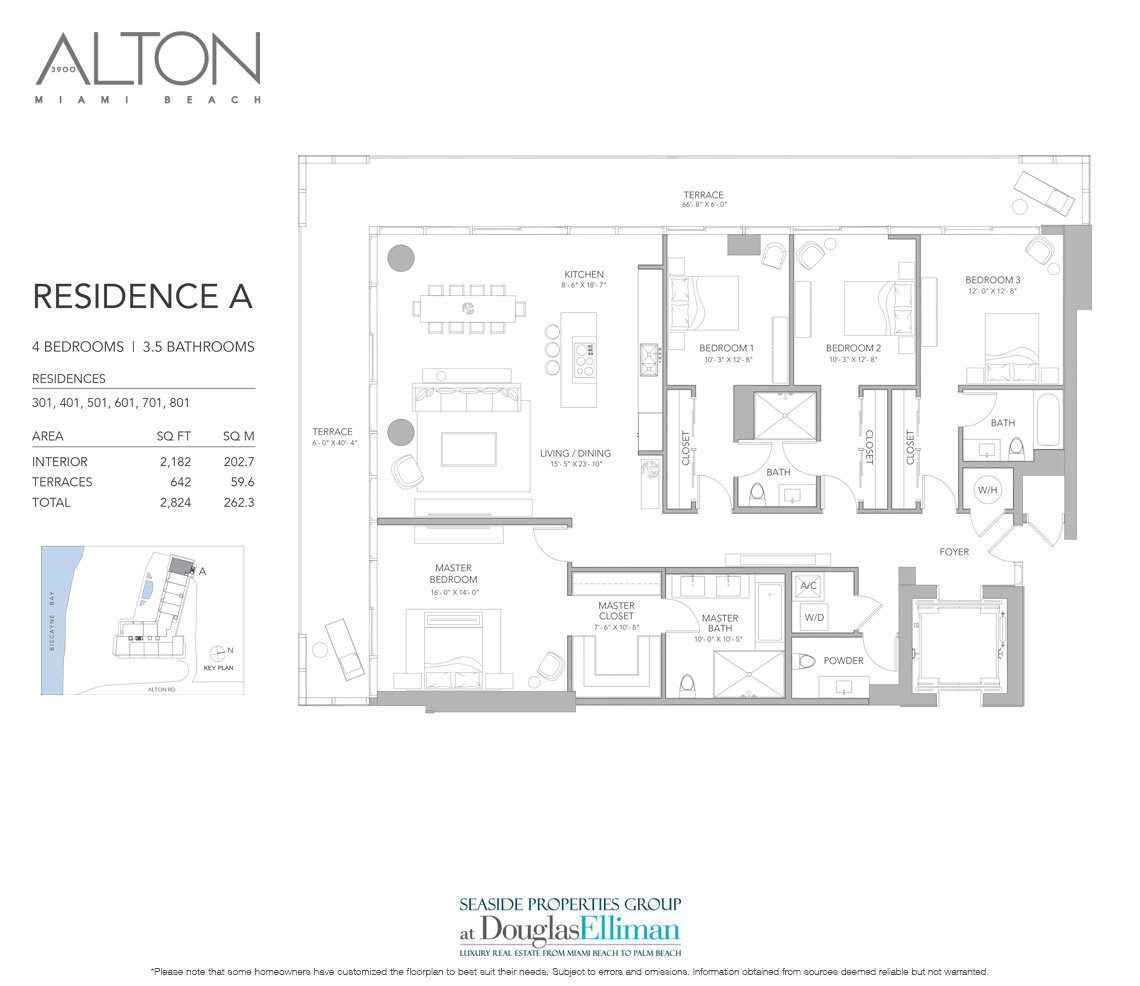 The Residence A Floorplan at 3900 Alton, Luxury Waterfront Condos in Miami Beach, Florida 33140