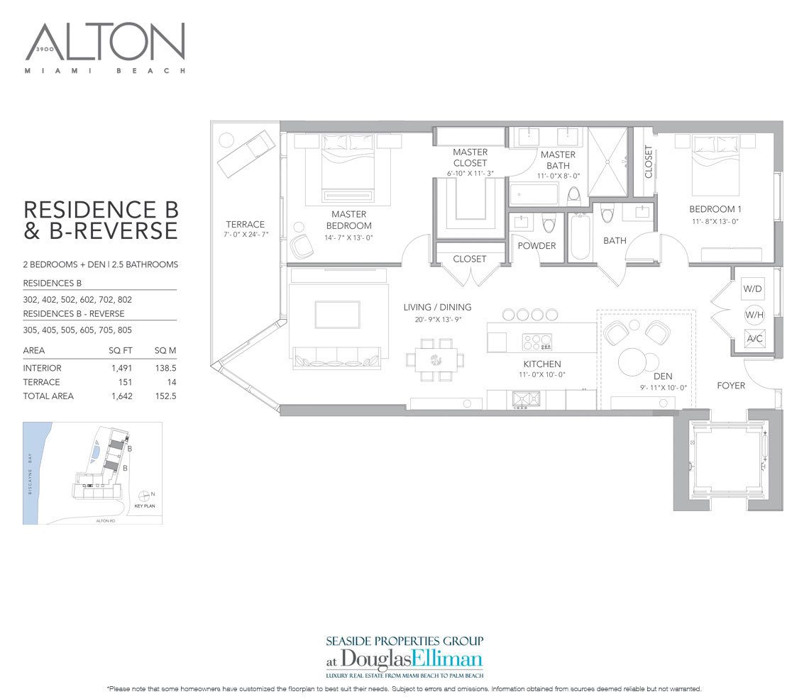 The Residence B Floorplan at 3900 Alton, Luxury Waterfront Condos in Miami Beach, Florida 33140