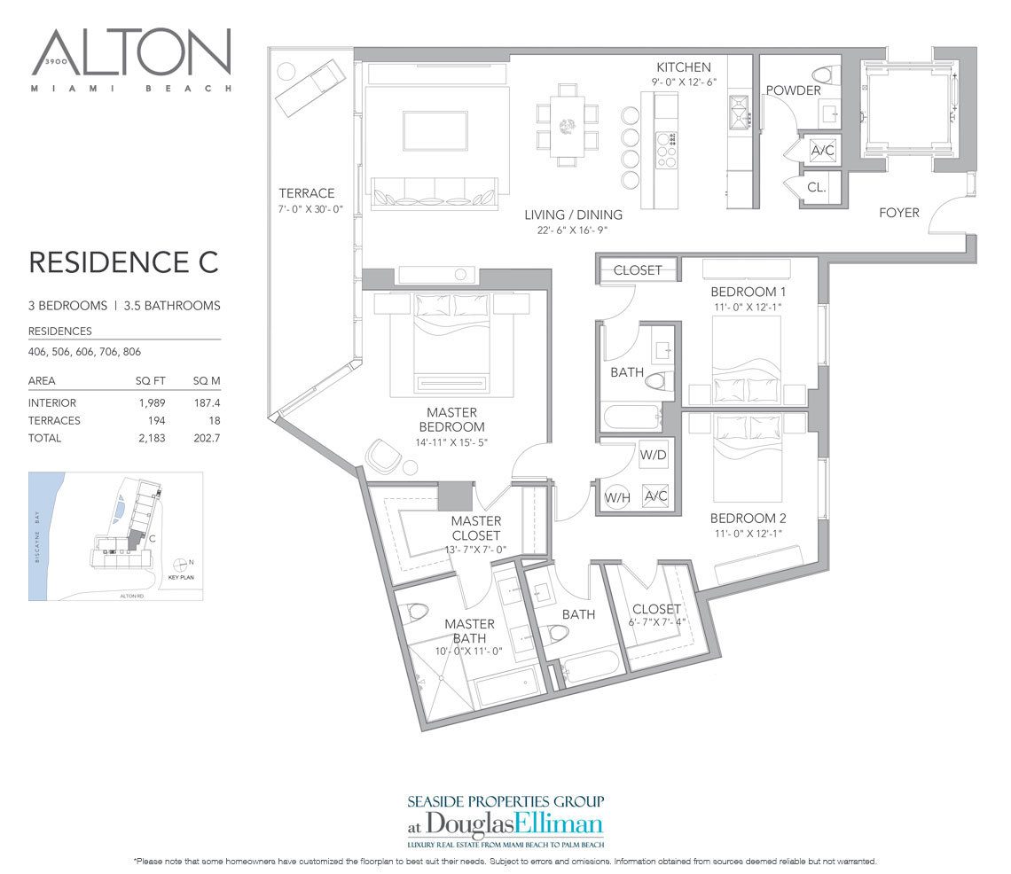 The Residence C Floorplan at 3900 Alton, Luxury Waterfront Condos in Miami Beach, Florida 33140