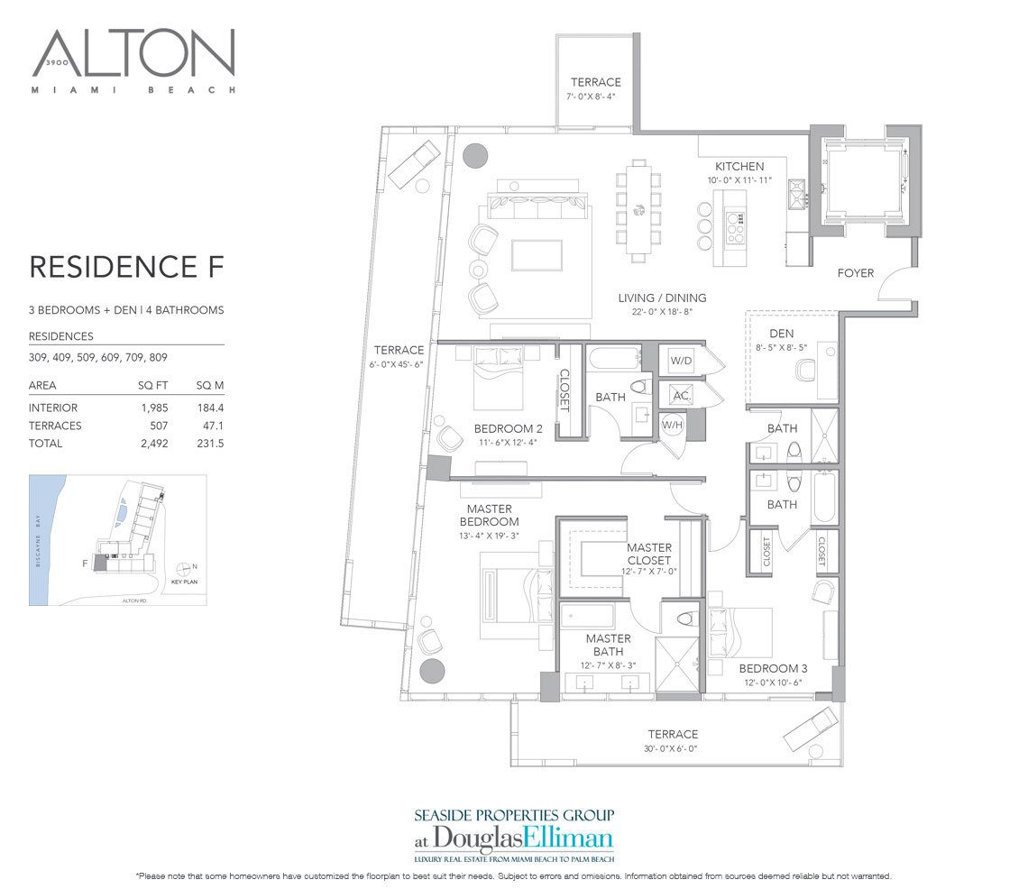 The Residence F Floorplan at 3900 Alton, Luxury Waterfront Condos in Miami Beach, Florida 33140