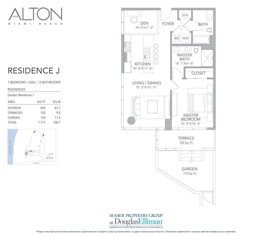 The Residence J Floorplan at 3900 Alton, Luxury Waterfront Condos in Miami Beach, Florida 33140