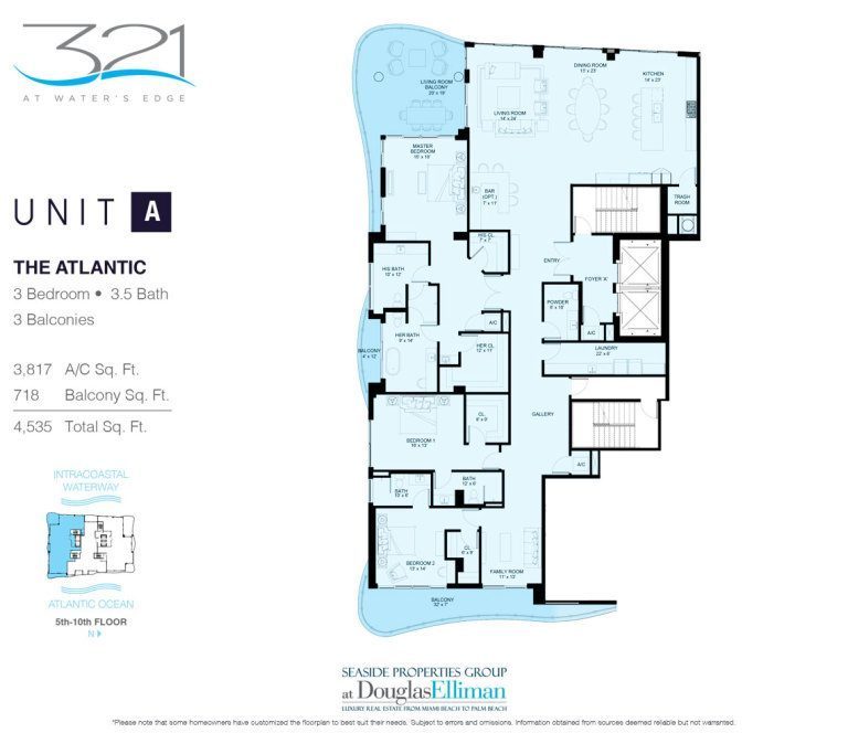 The Residence A Atlantic Floorplan at 321 at Water's Edge, Luxury Waterfront Condos in Fort Lauderdale, Florida 33304