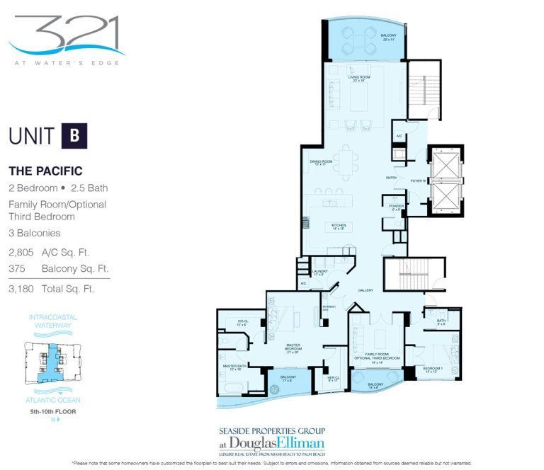 The Residence B Pacific Floorplan at 321 at Water's Edge, Luxury Waterfront Condos in Fort Lauderdale, Florida 33304