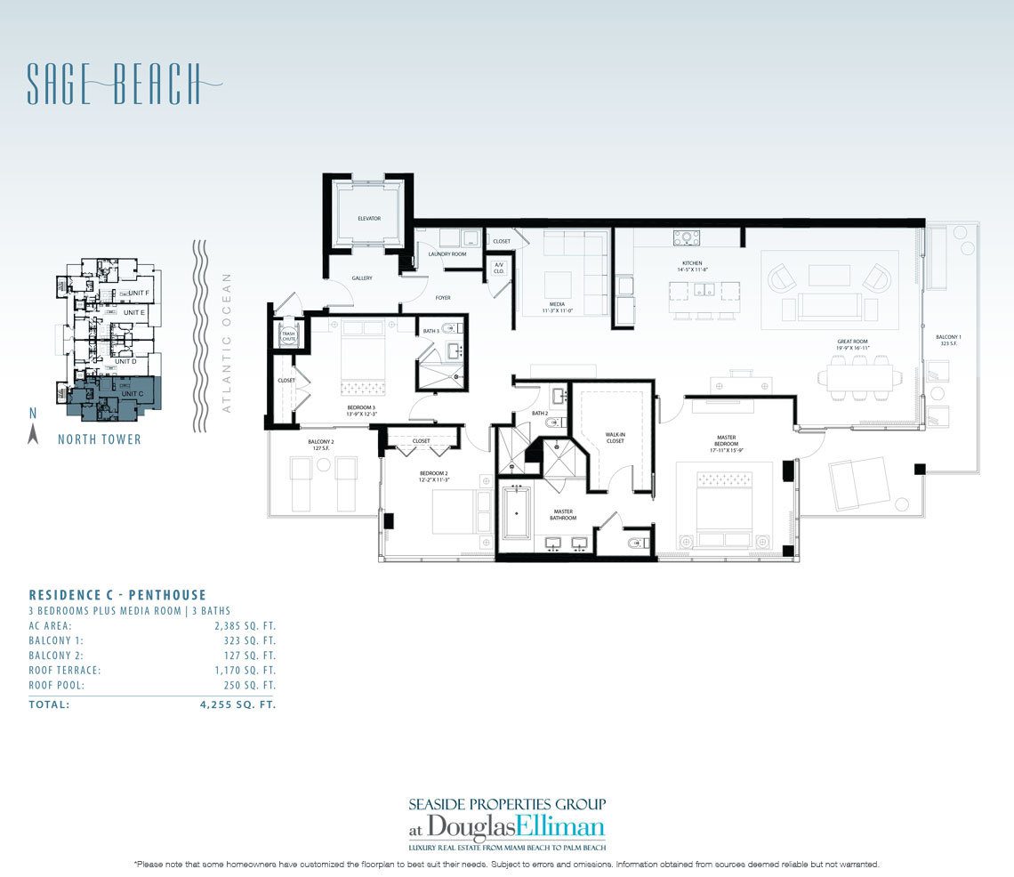 The Penthouse C Floorplan at Sage Beach, Luxury Oceanfront Condos in Hollywood Beach Florida 33019