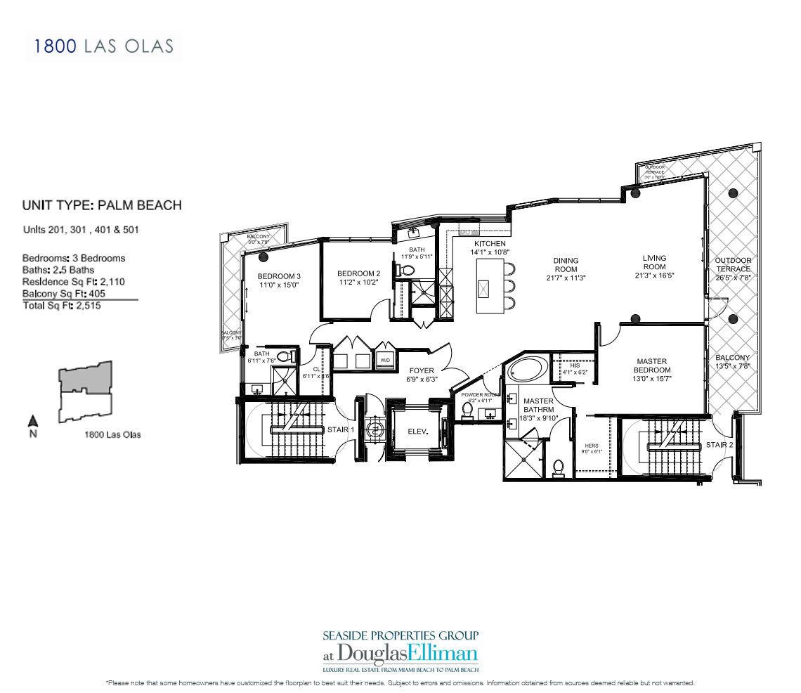 The Palm Beach Model Floorplan at 1800 Las Olas, Luxury Waterfront Condos in Fort Lauderdale, Florida 33301