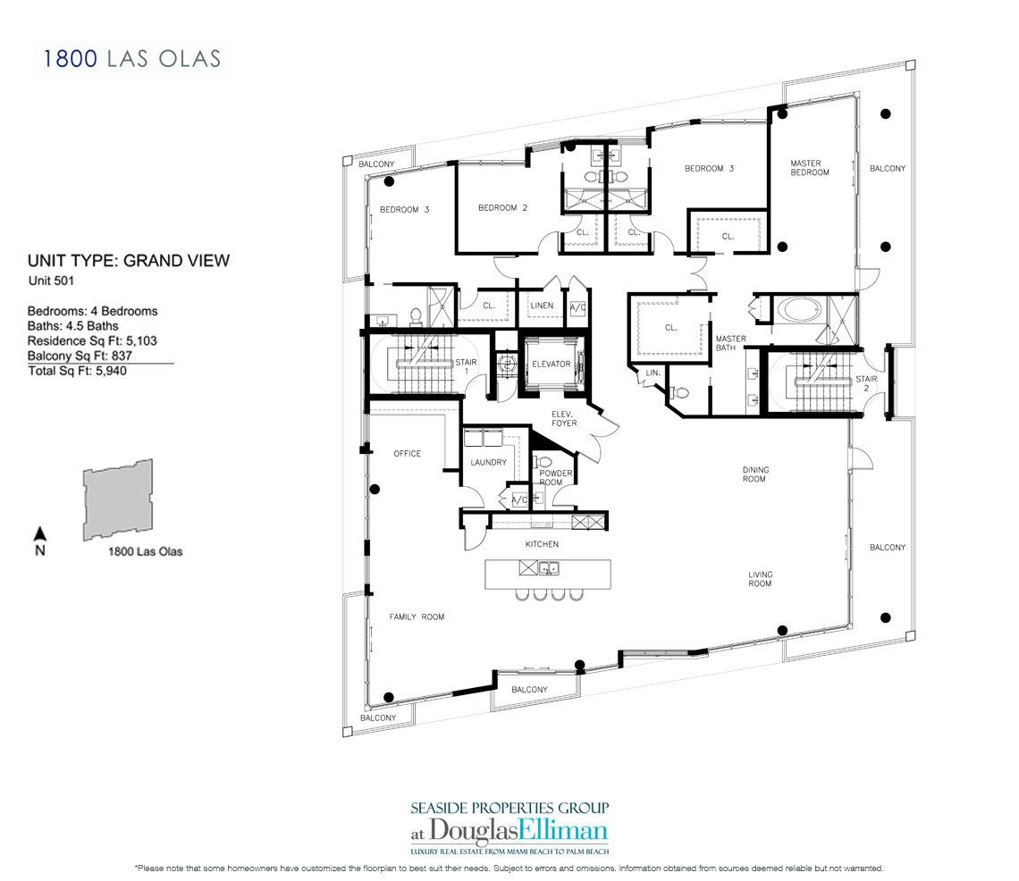 The Grand View Model Floorplan at 1800 Las Olas, Luxury Waterfront Condos in Fort Lauderdale, Florida 33301