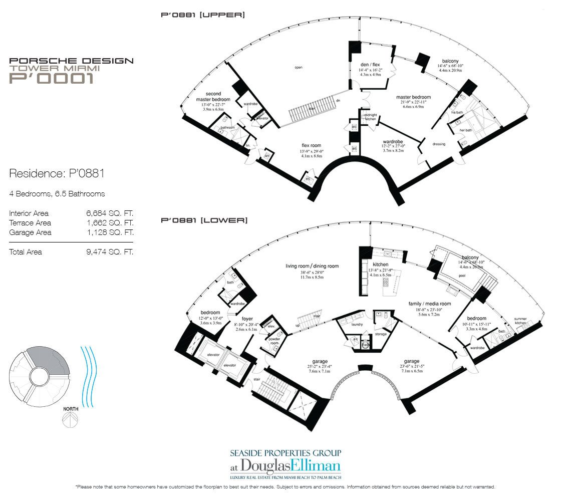The P'0881 Floorplan for Porsche Design Tower Miami, Luxury Oceanfront Condos in Sunny Isles Beach, Florida 33160