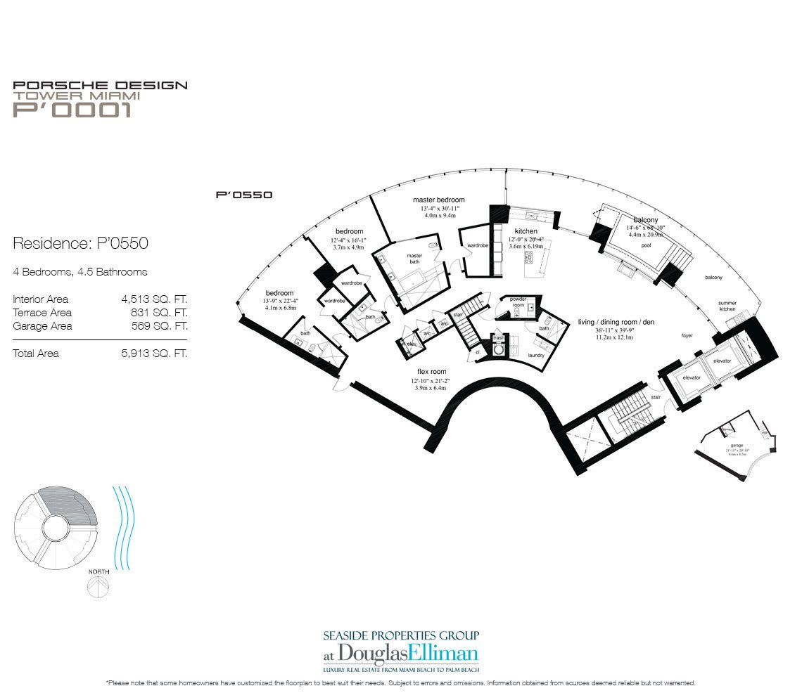 The P'0550 Floorplan for Porsche Design Tower Miami, Luxury Oceanfront Condos in Sunny Isles Beach, Florida 33160