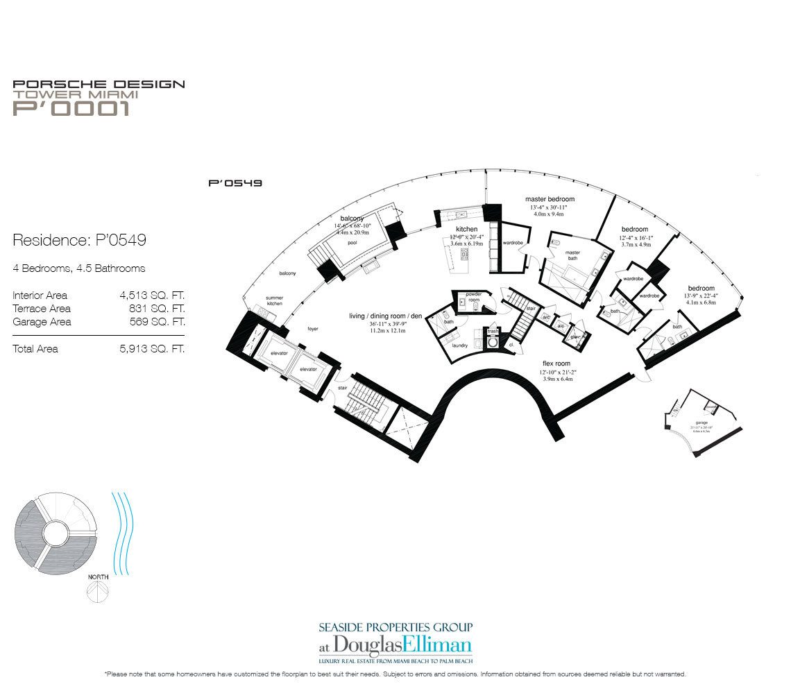 The P'0549 Floorplan for Porsche Design Tower Miami, Luxury Oceanfront Condos in Sunny Isles Beach, Florida 33160