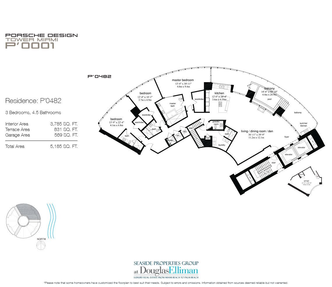 The P'0482 Floorplan for Porsche Design Tower Miami, Luxury Oceanfront Condos in Sunny Isles Beach, Florida 33160