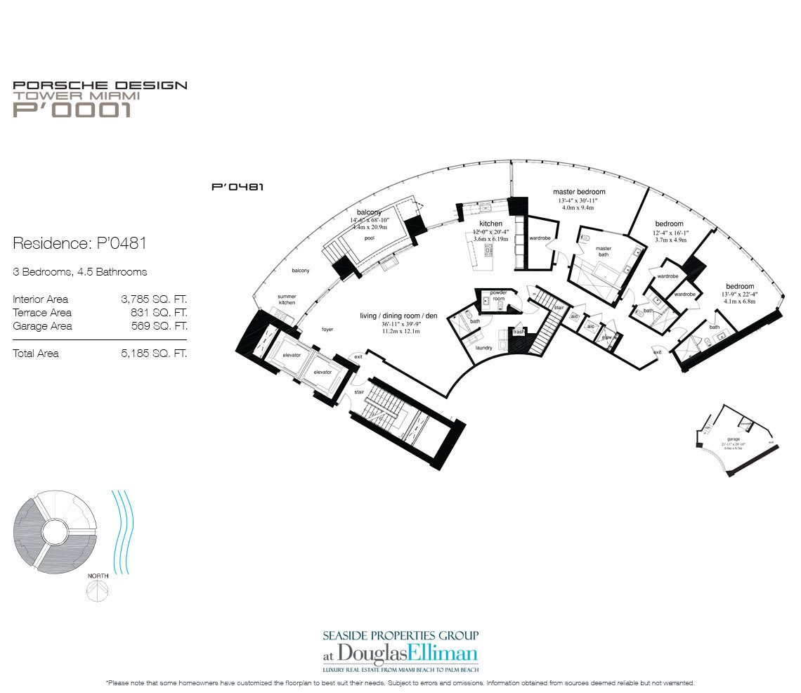 The P'0481 Floorplan for Porsche Design Tower Miami, Luxury Oceanfront Condos in Sunny Isles Beach, Florida 33160