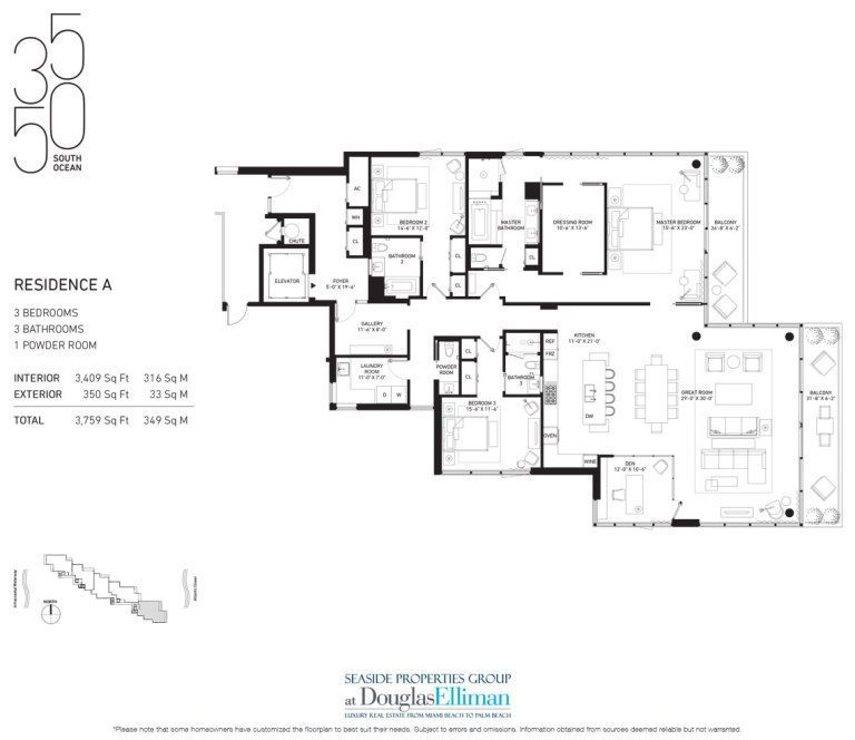 The Residence A Floorplan at 3550 South Ocean, Luxury Oceanfront Condos in Palm Beach, Florida 33480