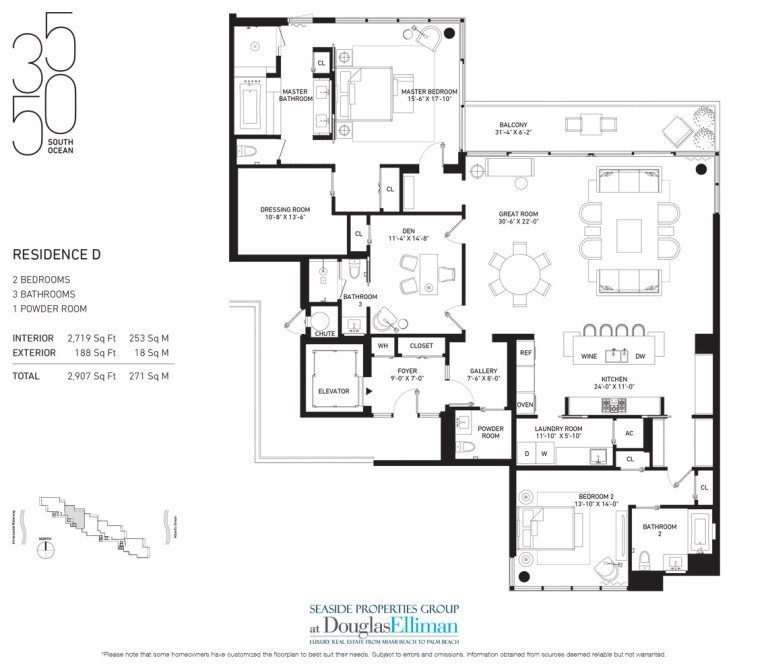 The Residence D Floorplan at 3550 South Ocean, Luxury Oceanfront Condos in Palm Beach, Florida 33480