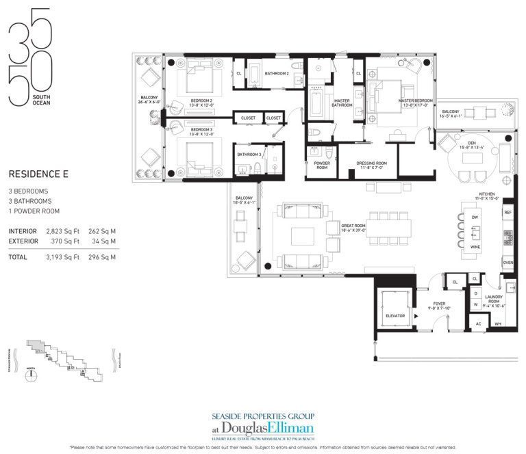 The Residence E Floorplan at 3550 South Ocean, Luxury Oceanfront Condos in Palm Beach, Florida 33480