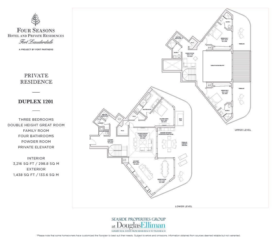 The Duplex 1201 Model Floorplan for the Four Seasons Private Residences Fort Lauderdale, Luxury Oceanfront Condos in Fort Lauderdale, Florida 33304.