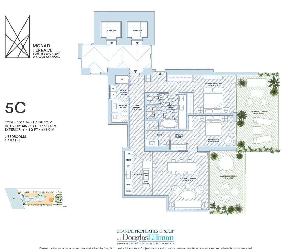 The 5C Model Floorplan for Monad Terrace, Luxury Waterfront Condos in South Beach, Miami, Florida 33139.