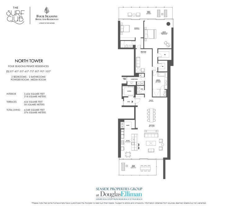 The North D Floorplan at the Four Seasons Residences at the Surf Club, Luxury Oceanfront Condos in Miami Beach
