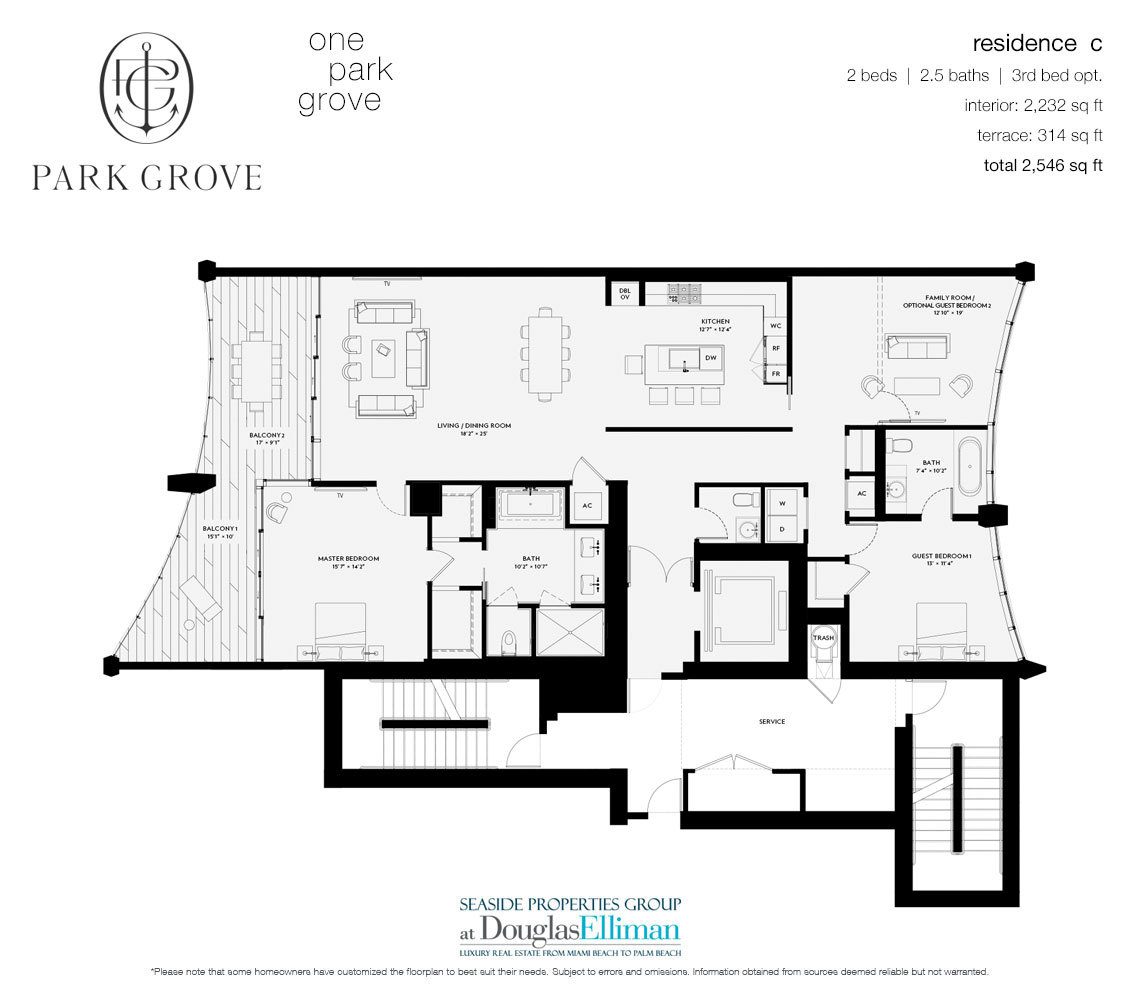 The Residence C, Tower One Floorplan at Park Grove, Luxury Waterfront Condos in Miami, Florida 33133