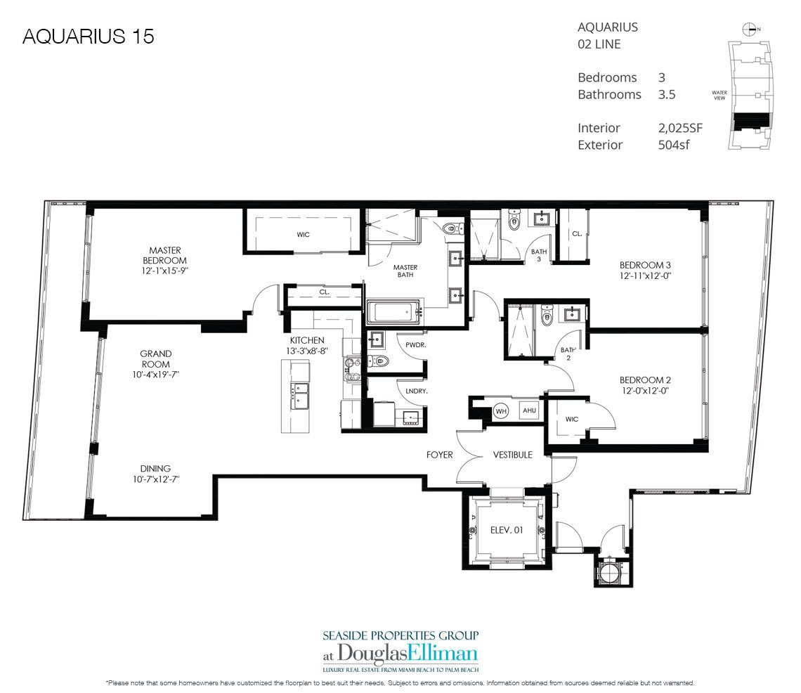 The Residence 02 Model Floorplan at Aquarius 15, Luxury Waterfront Condos in Fort Lauderdale, Florida 33304