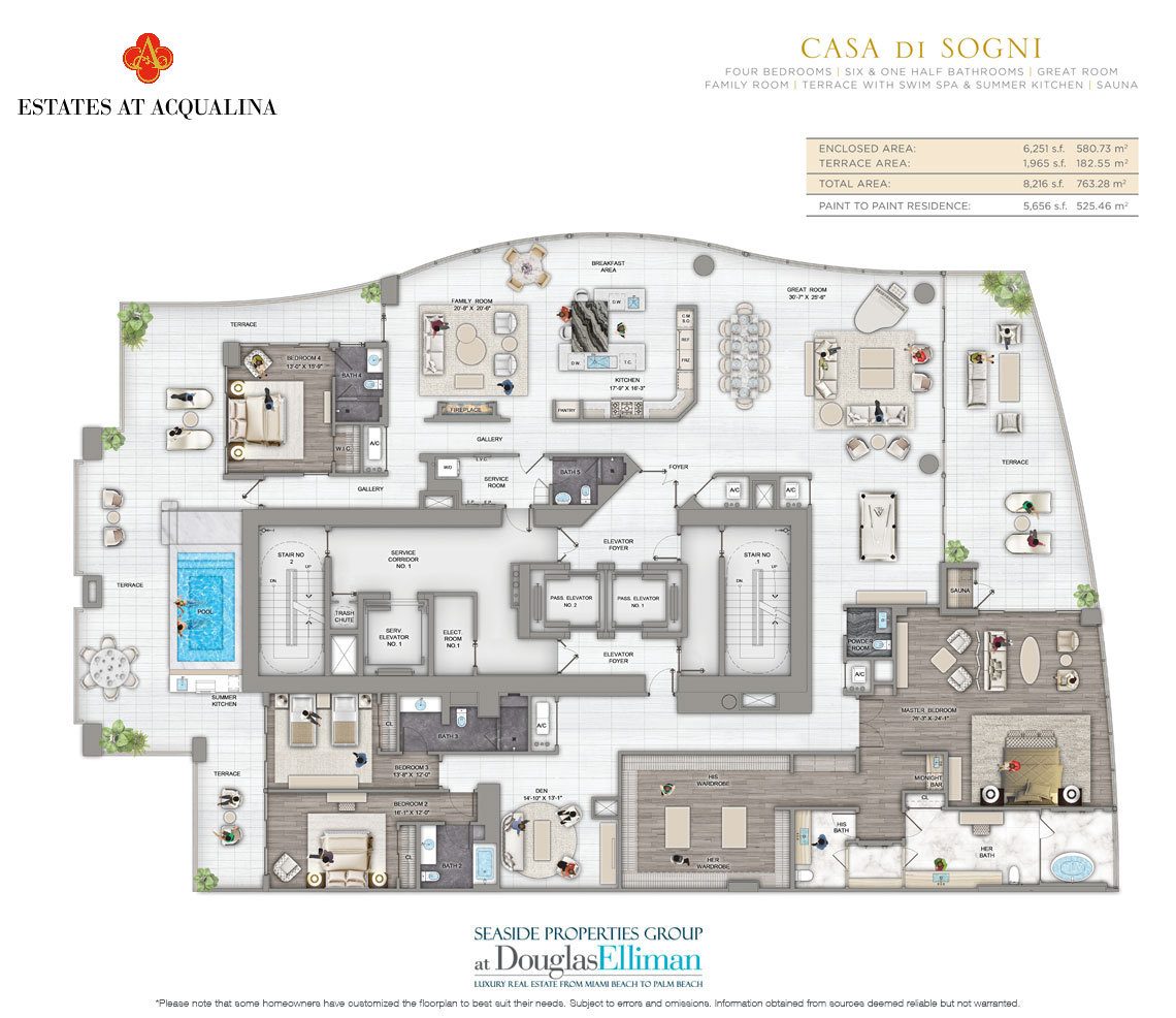 The Casa Di Sogni Floorplan at the Estates at Acqualina, Luxury Oceanfront Condos in Sunny Isles Beach, Florida 33160