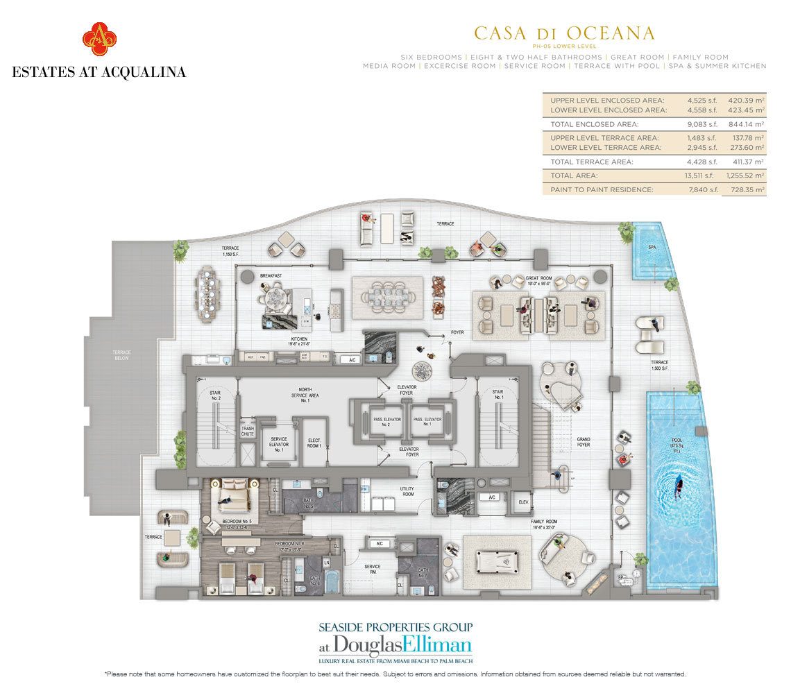 The Casa Di Oceana Floorplan at the Estates at Acqualina, Luxury Oceanfront Condos in Sunny Isles Beach, Florida 33160