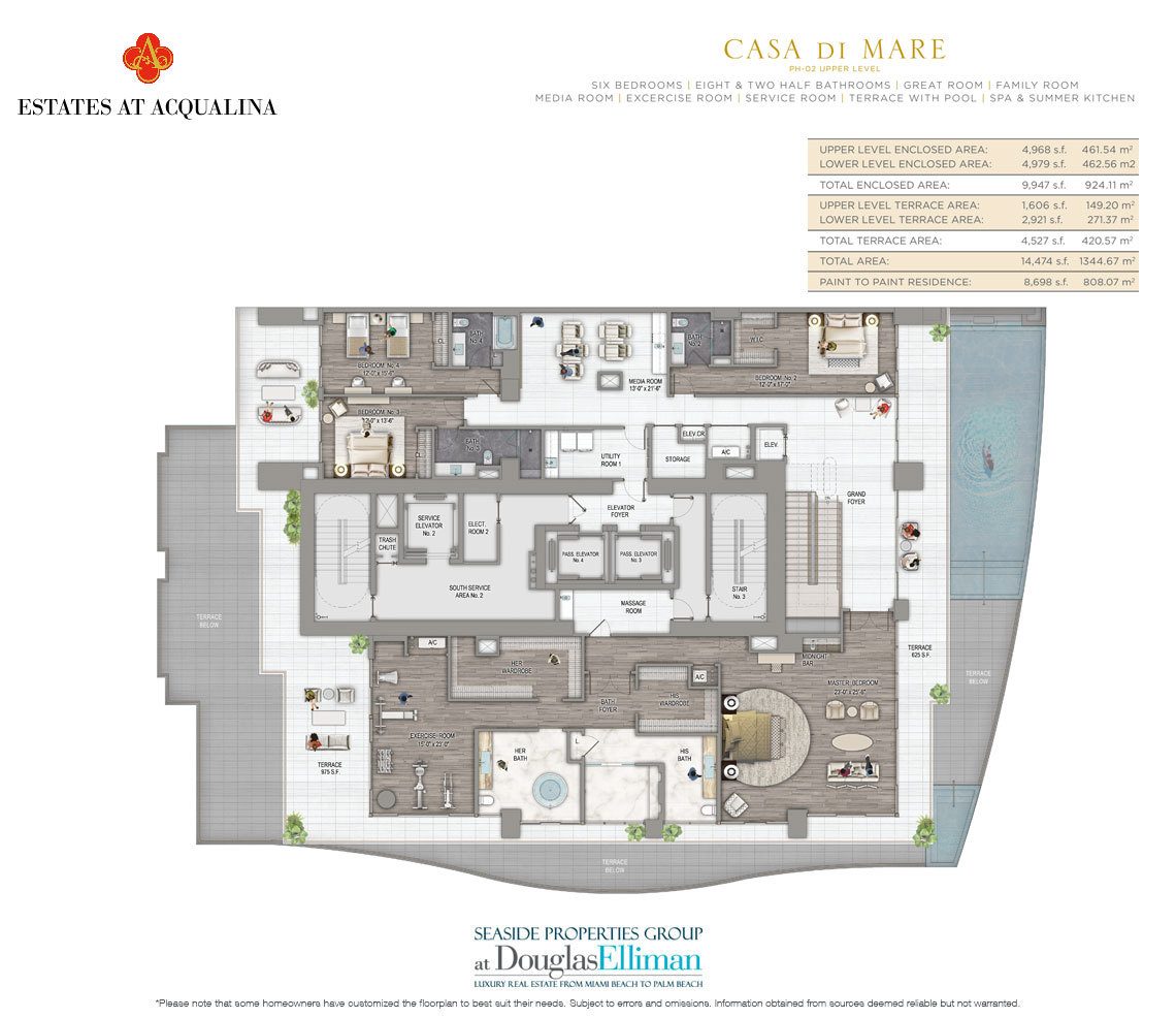 The Casa Del Mare Floorplan at the Estates at Acqualina, Luxury Oceanfront Condos in Sunny Isles Beach, Florida 33160