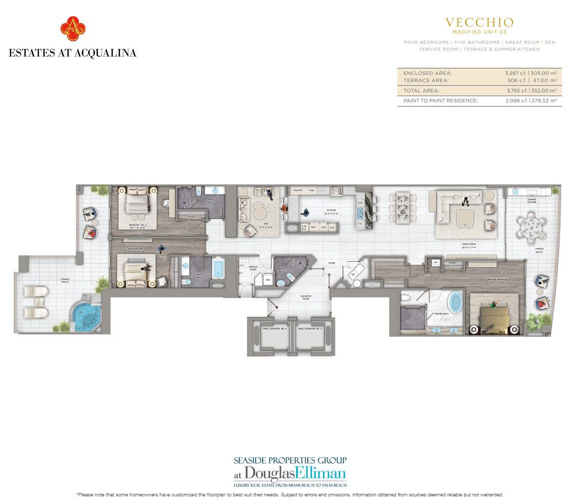 The Vecchio Floorplan at the Estates at Acqualina, Luxury Oceanfront Condos in Sunny Isles Beach, Florida 33160
