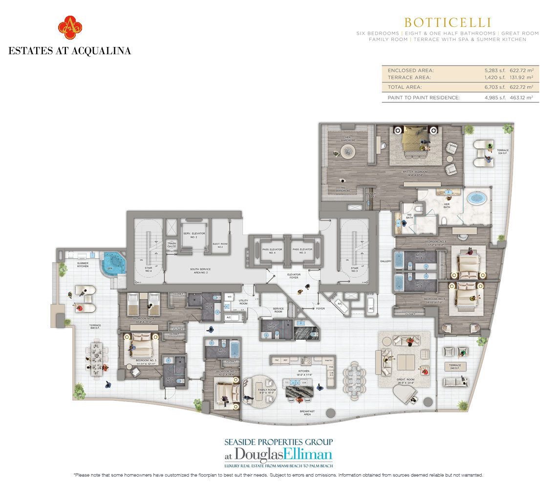 The Botticelli Floorplan at the Estates at Acqualina, Luxury Oceanfront Condos in Sunny Isles Beach, Florida 33160
