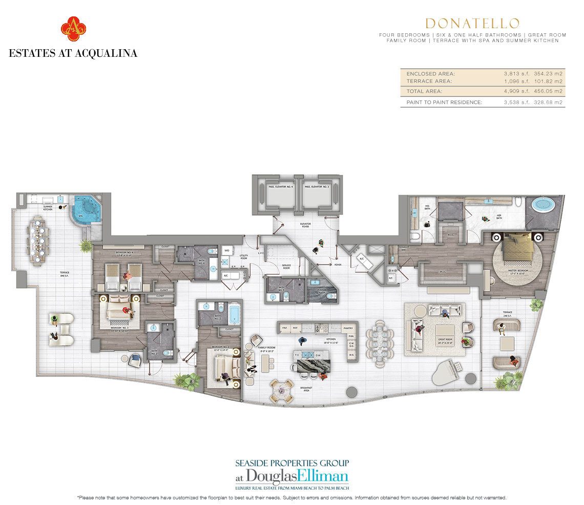 The Donatello Floorplan at the Estates at Acqualina, Luxury Oceanfront Condos in Sunny Isles Beach, Florida 33160