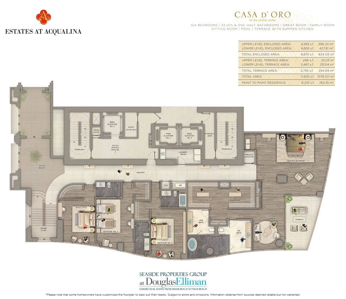 The Casa D’Oro Floorplan at the Estates at Acqualina, Luxury Oceanfront Condos in Sunny Isles Beach, Florida 33160