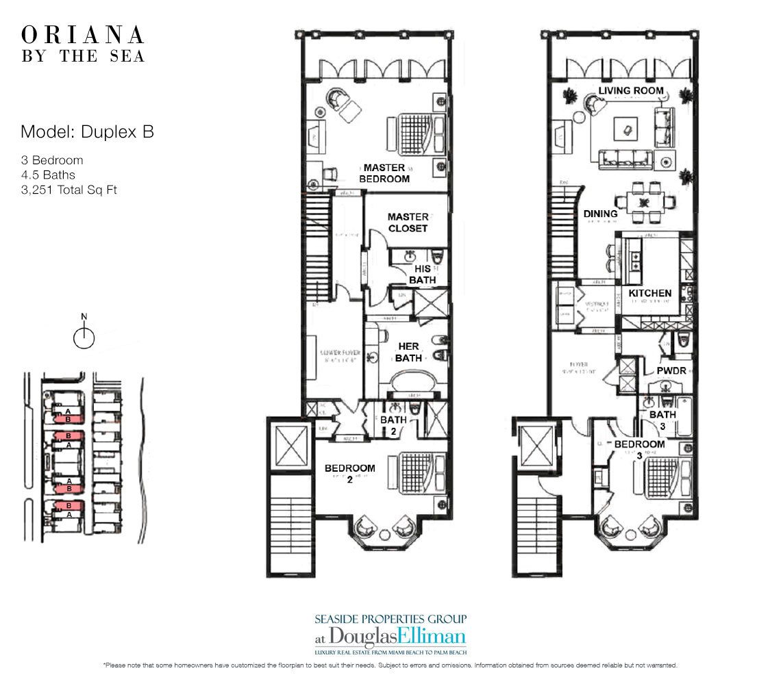 The Duplex B Floorplan at Oriana by the Sea, Luxury Oceanfront Condos in Lauderdale-by-the-Sea, Florida 33308