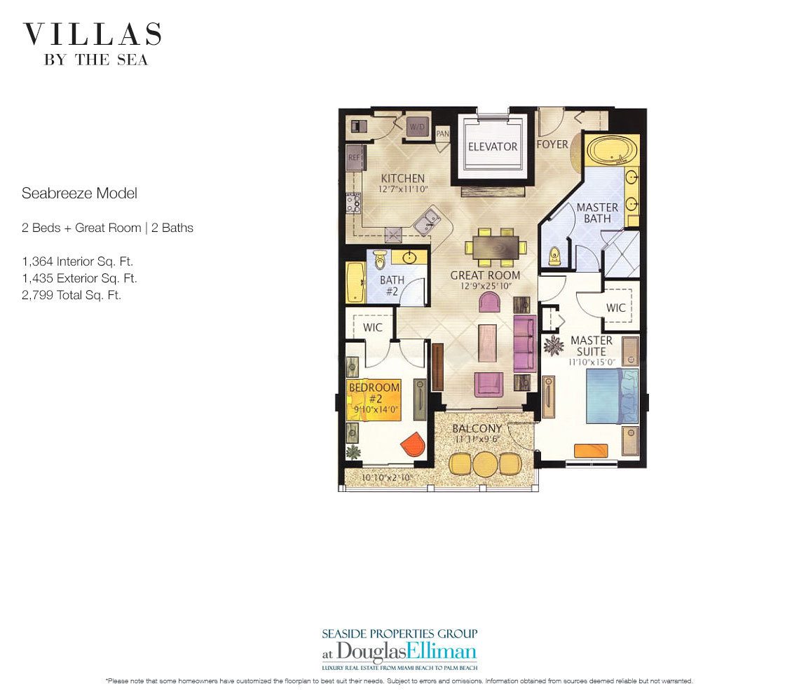 The Seabreeze Model Floorplan at Villas by the Sea, Luxury Oceanfront Condos in Lauderdale-by-the-Sea, Florida 33308.
