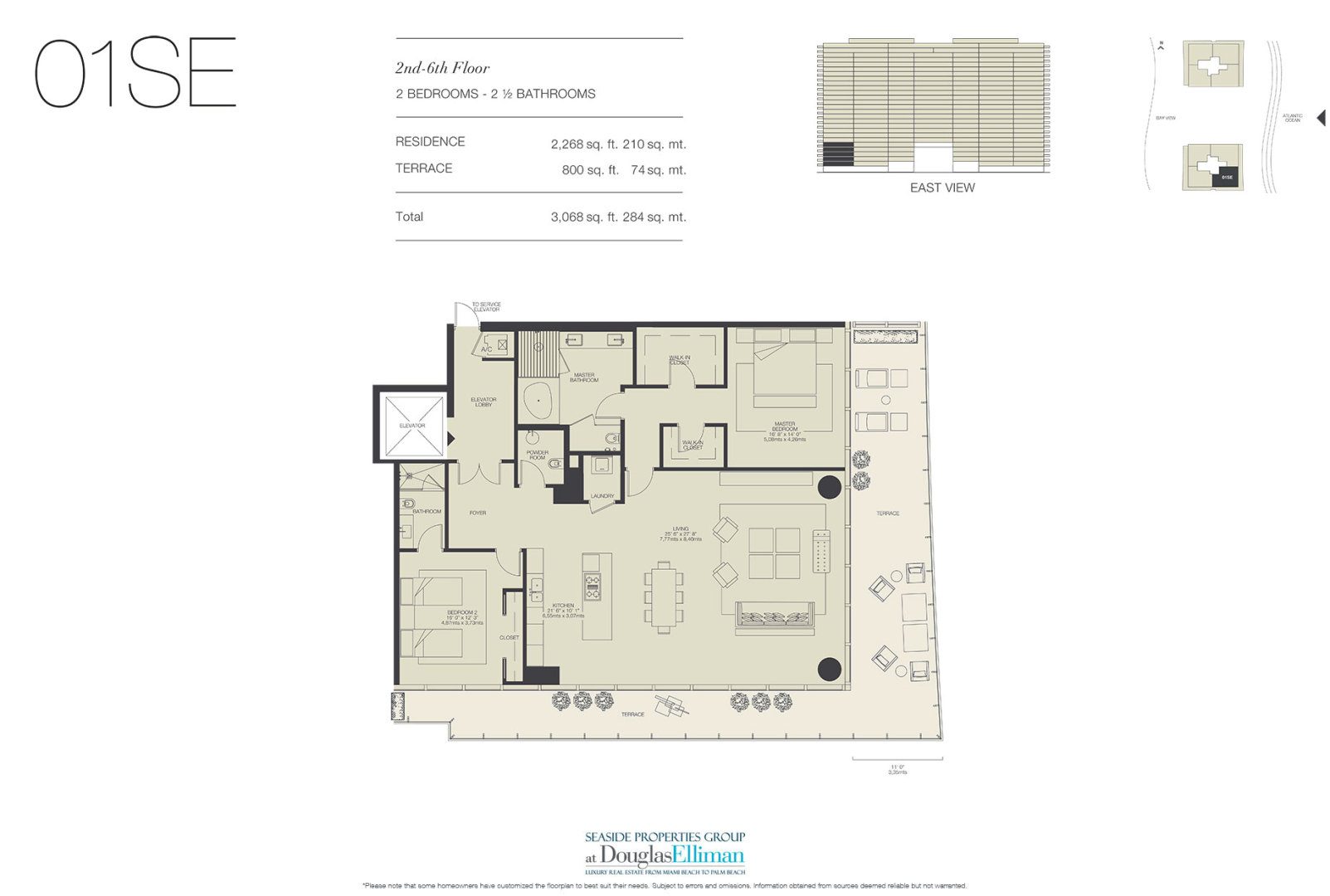 The 01SE Floorplan for Oceana Bal Harbour, Luxury Oceanfront Condos in Bal Harbour, Florida 33154