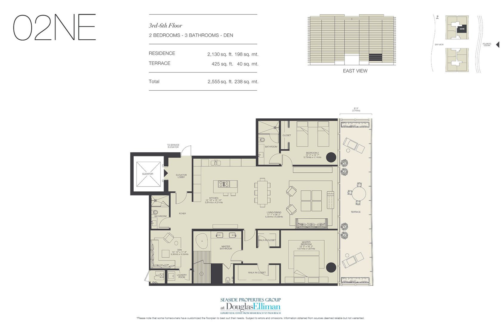 The 02NE Floorplan for Oceana Bal Harbour, Luxury Oceanfront Condos in Bal Harbour, Florida 33154